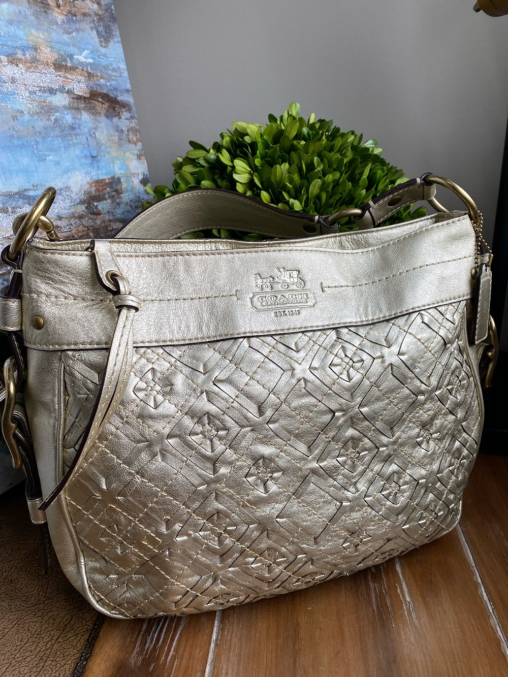 Coach Gold Woven Zoe Buckle Shoulder Bag - Picture 3 of 17